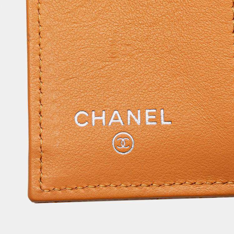 Pre Owned Chanel Orange Quilted Caviar 19 Compact Flap Wallet