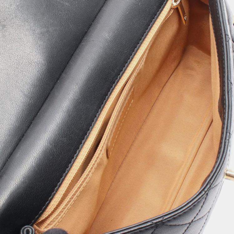 Pre Owned Chanel Black Quilted Lambskin Curved Flap