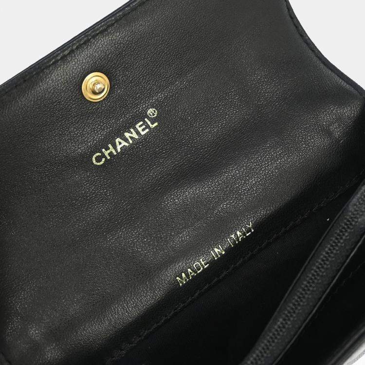 Pre Owned Chanel Black Lambskin Choco Bar Wallet