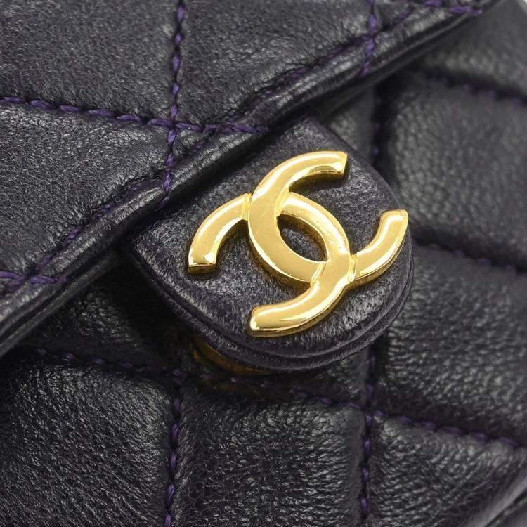 Pre Owned Chanel Navy Lambskin Micro Classic Flap Shoulder Bag Pochette
