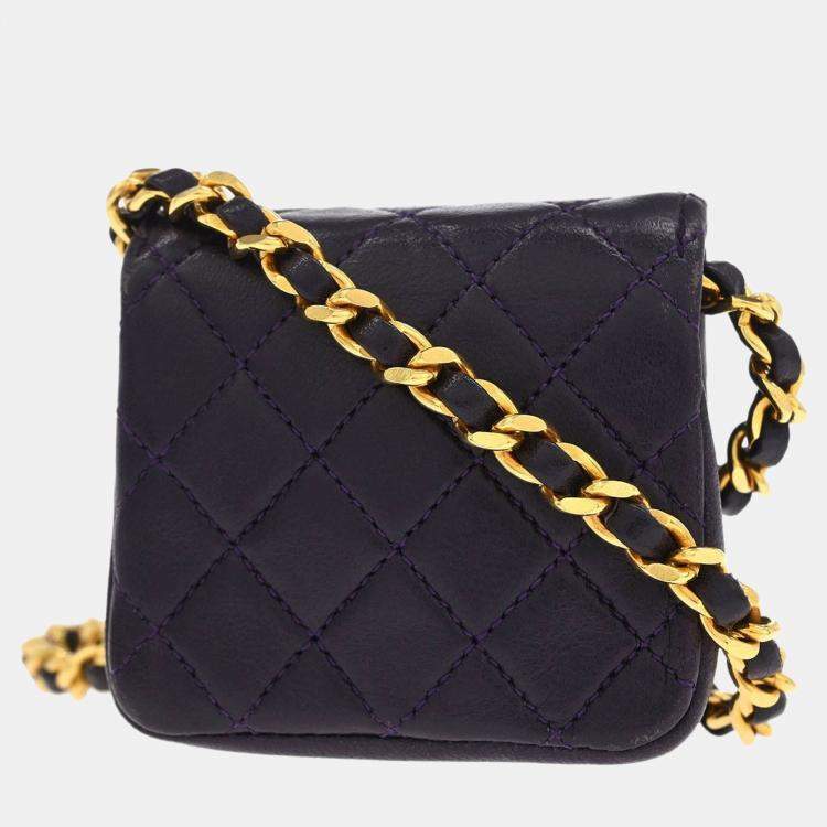 Pre Owned Chanel Navy Lambskin Micro Classic Flap Shoulder Bag Pochette