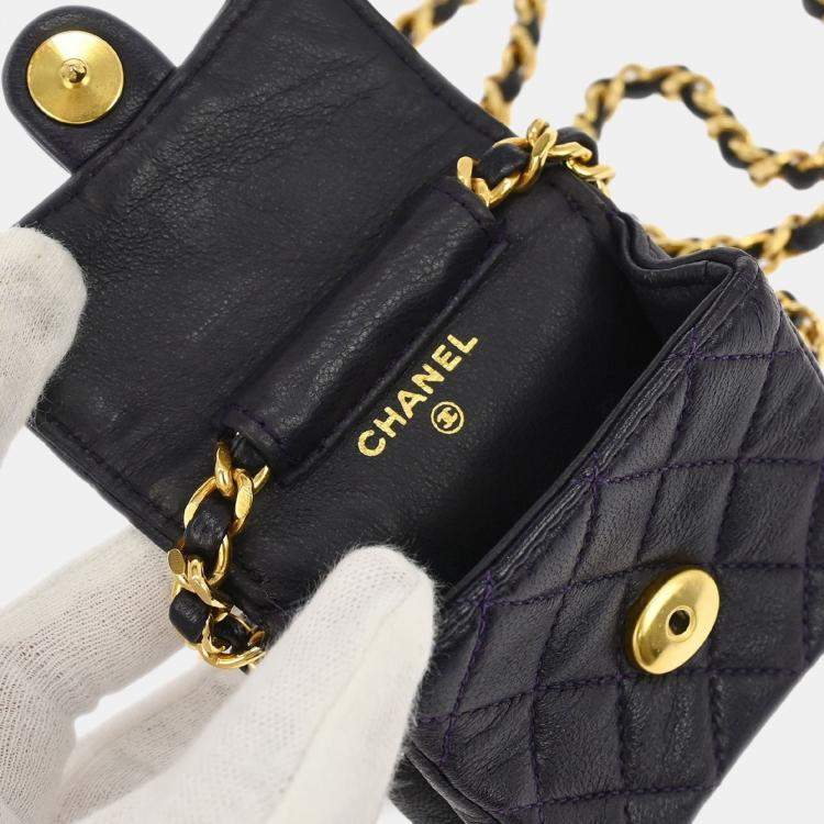 Pre Owned Chanel Navy Lambskin Micro Classic Flap Shoulder Bag Pochette