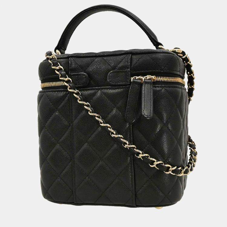 Pre Owned Chanel Black Calfskin Vanity 2way Handbag
