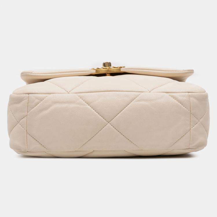 Pre Owned Chanel White Medium Lambskin 19 Flap