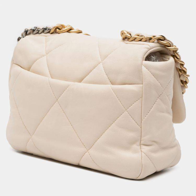 Pre Owned Chanel White Medium Lambskin 19 Flap