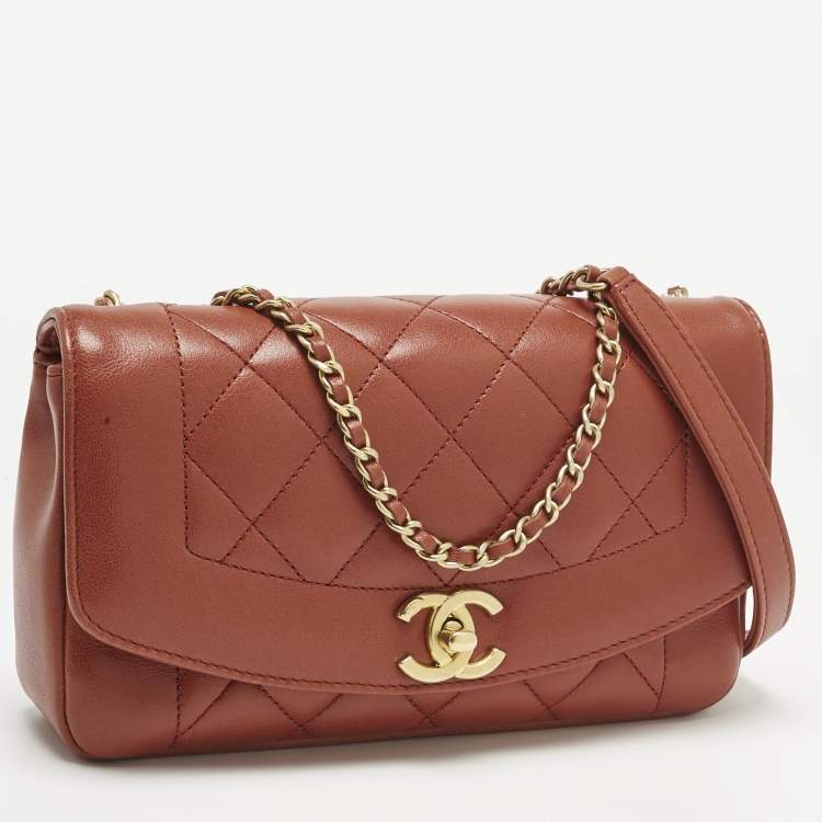 Pre Owned Chanel Brick Brown Quilted Leather Diana Flap Bag