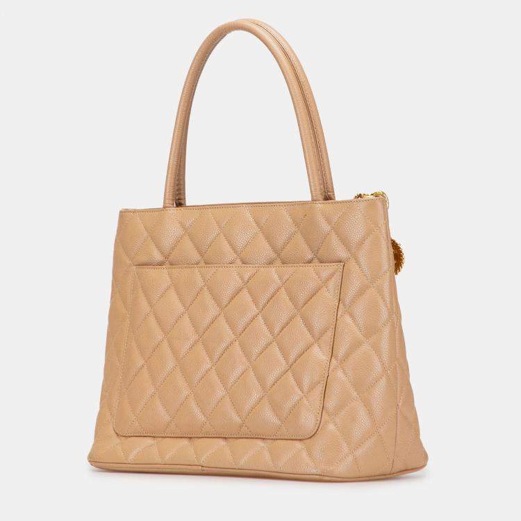 Pre Owned Chanel Beige Caviar Medallion Tote