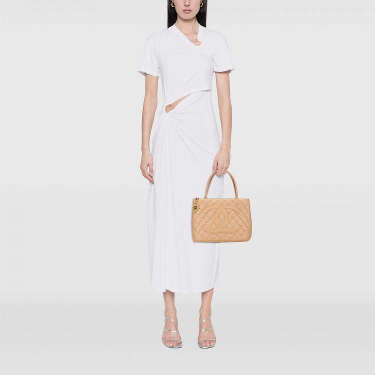 Pre Owned Chanel Beige Caviar Medallion Tote