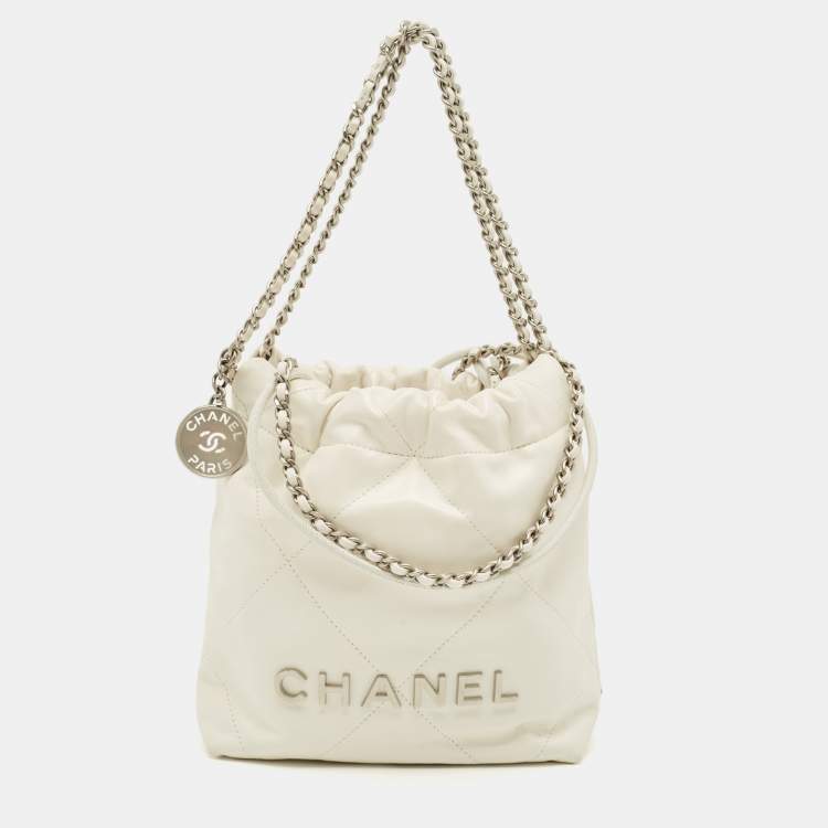 Pre Owned Chanel White Quilted Leather Mini 22 Chain Bag