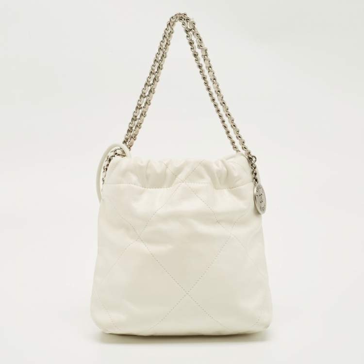 Pre Owned Chanel White Quilted Leather Mini 22 Chain Bag