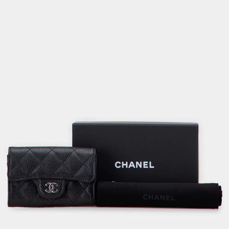 Pre Owned Chanel CC Quilted Caviar Flap Card Holder Wallet