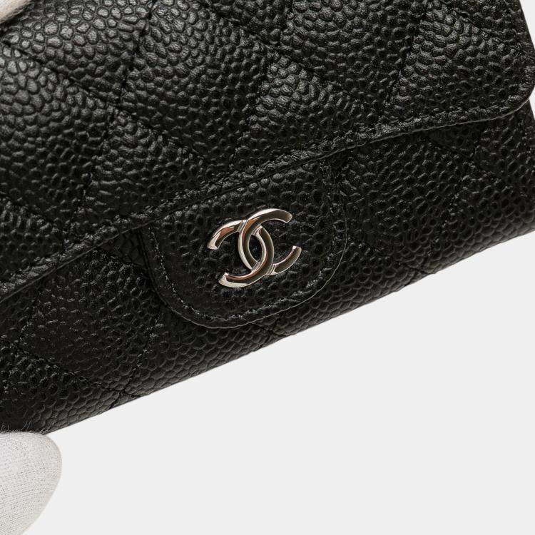 Pre Owned Chanel CC Quilted Caviar Flap Card Holder Wallet