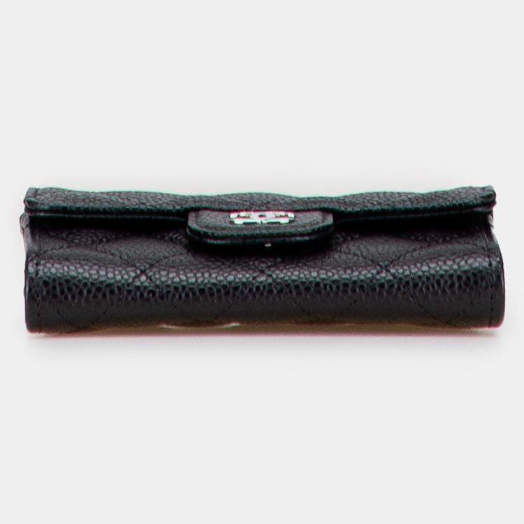 Pre Owned Chanel CC Quilted Caviar Flap Card Holder Wallet
