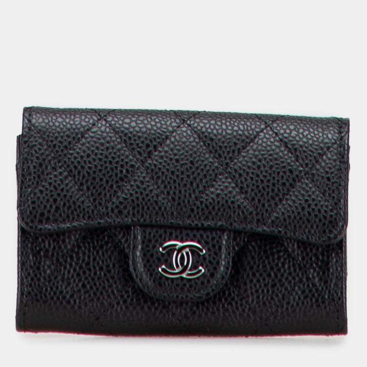 Pre Owned Chanel CC Quilted Caviar Flap Card Holder Wallet