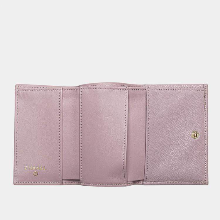 Pre Owned Chanel Pink CC Quilted Caviar Compact Flap Wallet