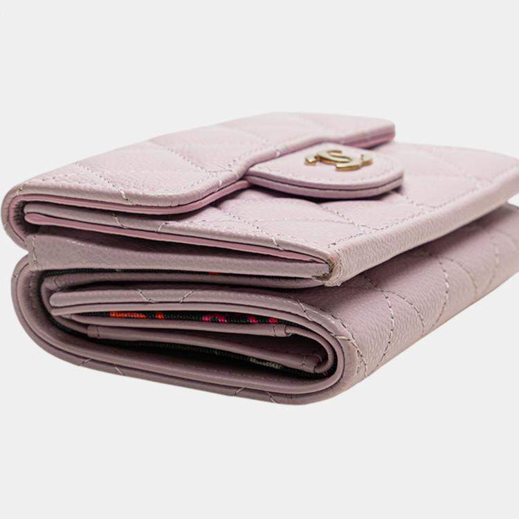 Pre Owned Chanel Pink CC Quilted Caviar Compact Flap Wallet