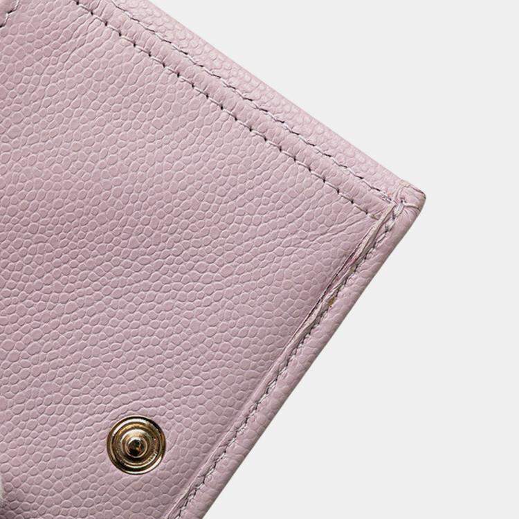 Pre Owned Chanel Pink CC Quilted Caviar Compact Flap Wallet