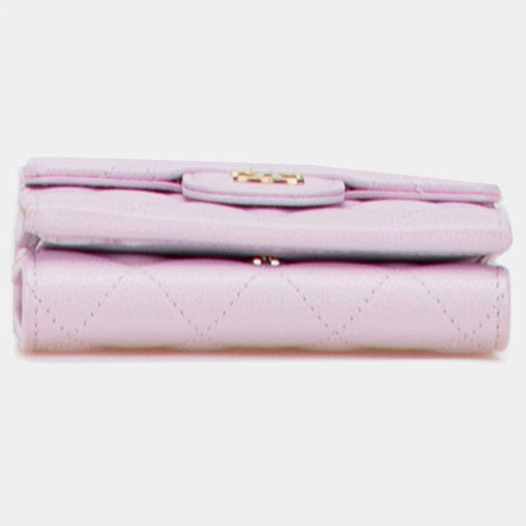 Pre Owned Chanel Pink CC Quilted Caviar Compact Flap Wallet
