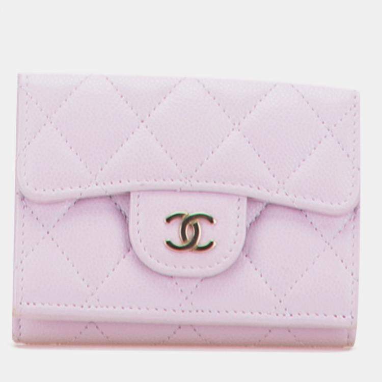 Pre Owned Chanel Pink CC Quilted Caviar Compact Flap Wallet