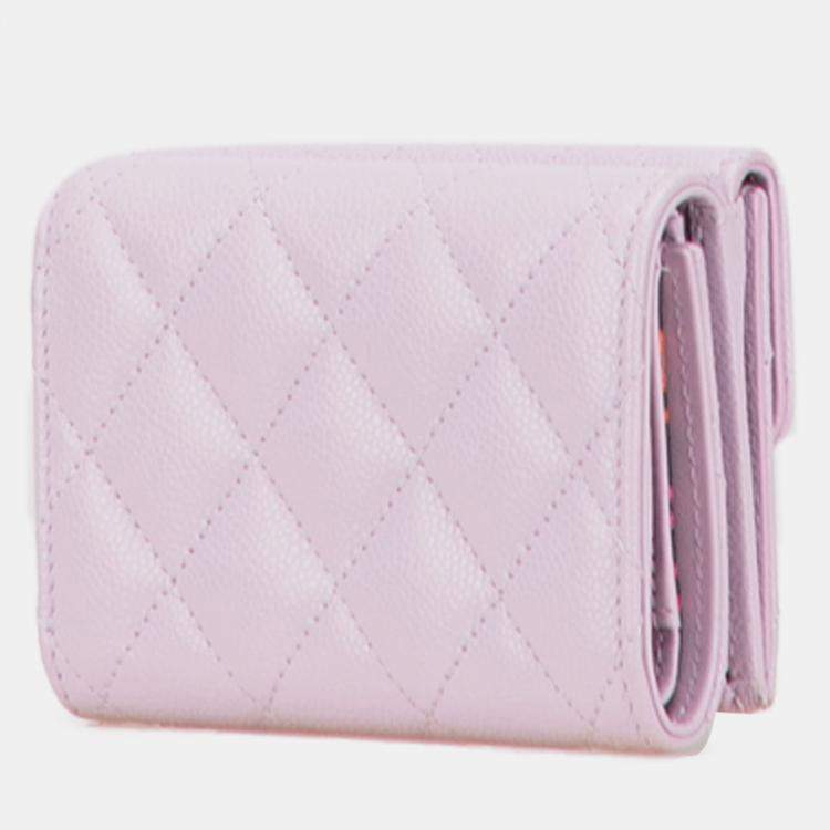 Pre Owned Chanel Pink CC Quilted Caviar Compact Flap Wallet