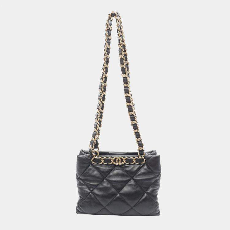 Pre Owned Chanel Black CC Quilted Lambskin Chain Shopping Bag