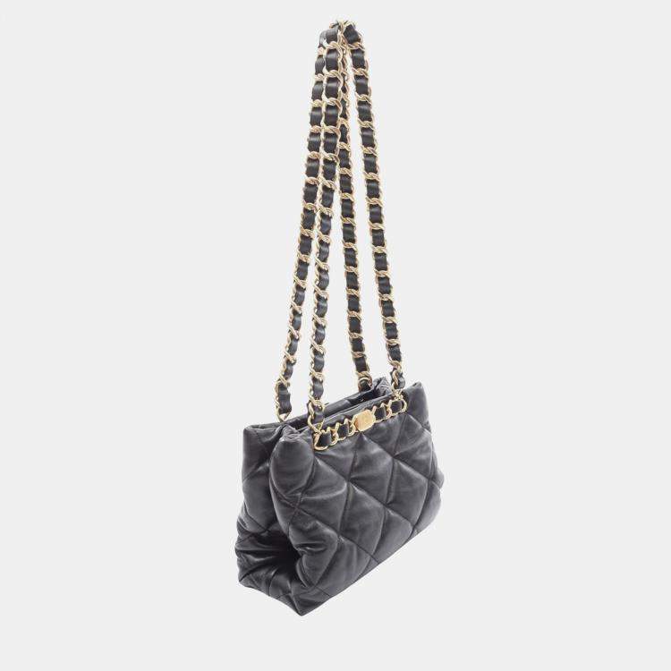 Pre Owned Chanel Black CC Quilted Lambskin Chain Shopping Bag