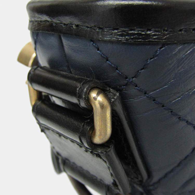 Pre Owned Chanel Gabriel De Chanel Small Leather Shoulder Bag Black Navy
