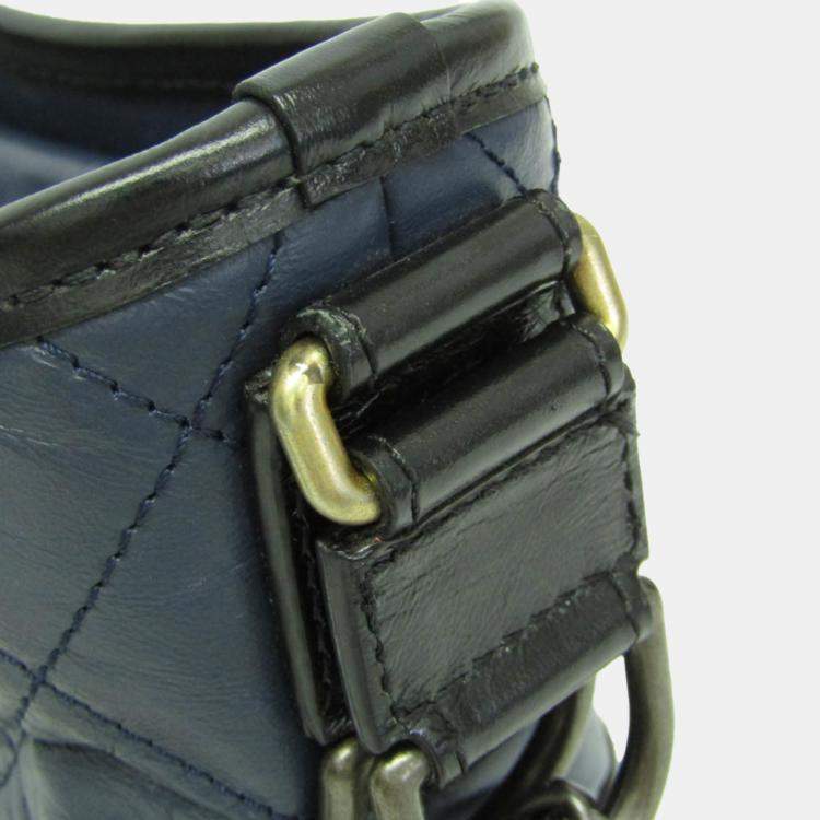 Pre Owned Chanel Gabriel De Chanel Small Leather Shoulder Bag Black Navy