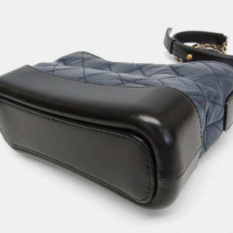 Pre Owned Chanel Gabriel De Chanel Small Leather Shoulder Bag Black Navy