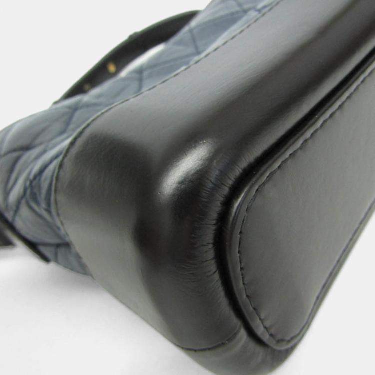 Pre Owned Chanel Gabriel De Chanel Small Leather Shoulder Bag Black Navy