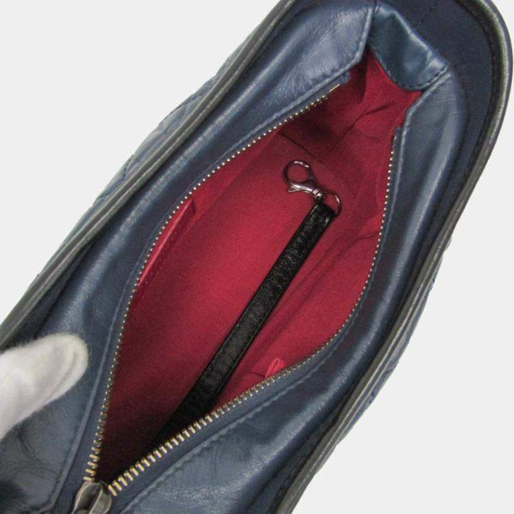 Pre Owned Chanel Gabriel De Chanel Small Leather Shoulder Bag Black Navy