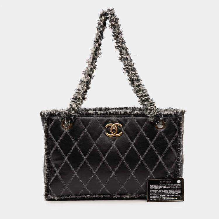 Pre Owned Chanel Black CC Quilted Calfskin Tweedy Shopping Tote