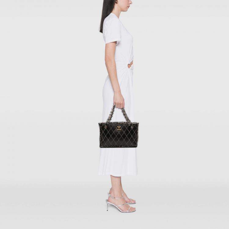 Pre Owned Chanel Black CC Quilted Calfskin Tweedy Shopping Tote
