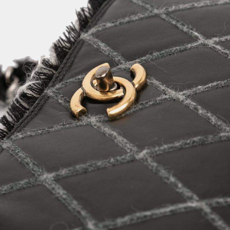 Pre Owned Chanel Black CC Quilted Calfskin Tweedy Shopping Tote
