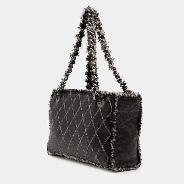 Pre Owned Chanel Black CC Quilted Calfskin Tweedy Shopping Tote