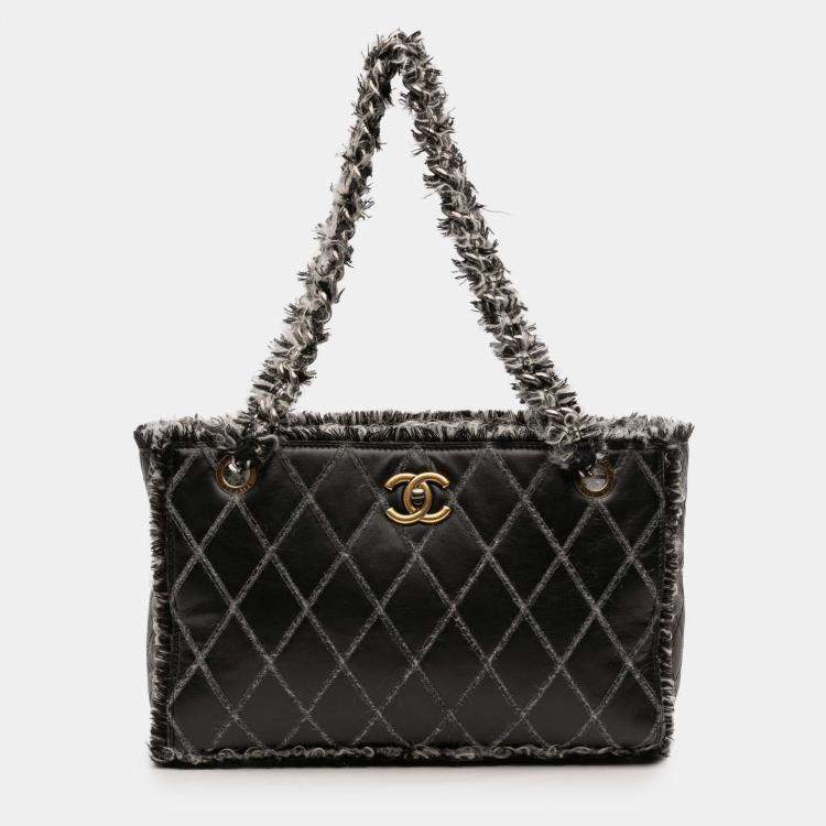 Pre Owned Chanel Black CC Quilted Calfskin Tweedy Shopping Tote
