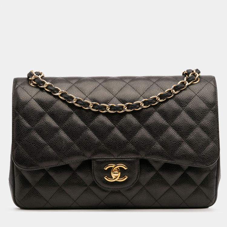 Pre Owned Chanel Black Jumbo Classic Caviar Double Flap