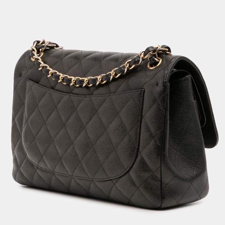 Pre Owned Chanel Black Jumbo Classic Caviar Double Flap