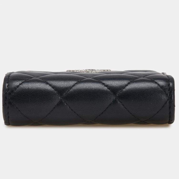Pre Owned Chanel Black CC Quilted Lambskin Compact Bifold Wallet