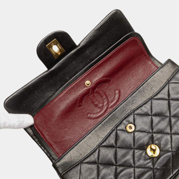 Pre Owned Chanel Black Small Classic Lambskin Double Flap