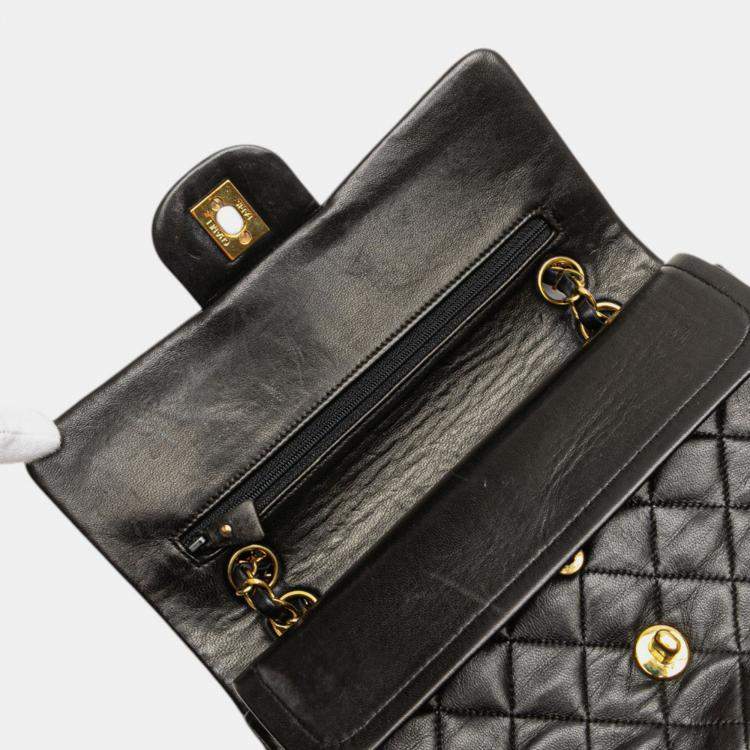 Pre Owned Chanel Black Small Classic Lambskin Double Flap