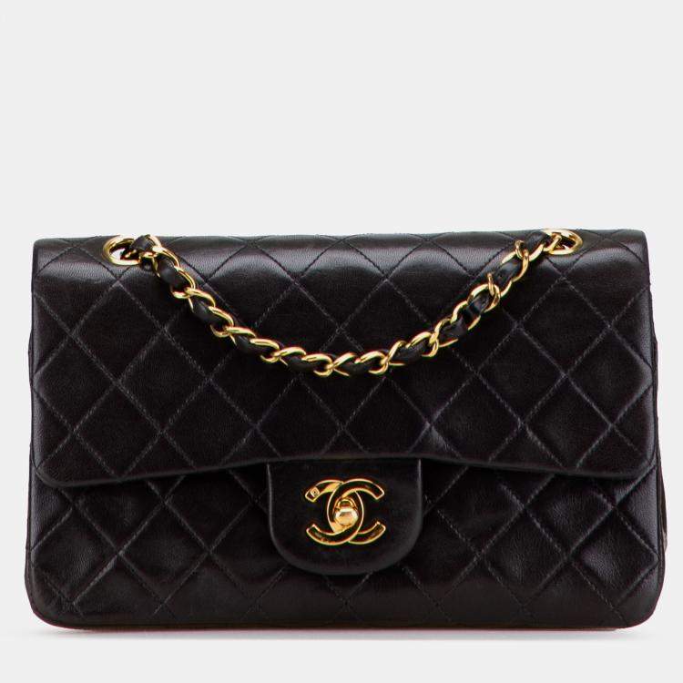 Pre Owned Chanel Black Small Classic Lambskin Double Flap