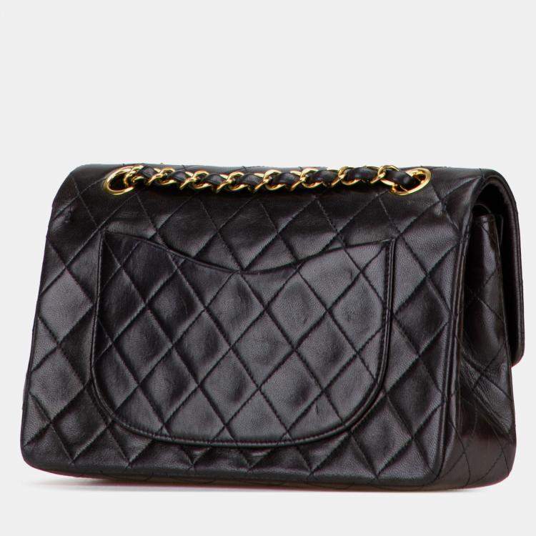 Pre Owned Chanel Black Small Classic Lambskin Double Flap