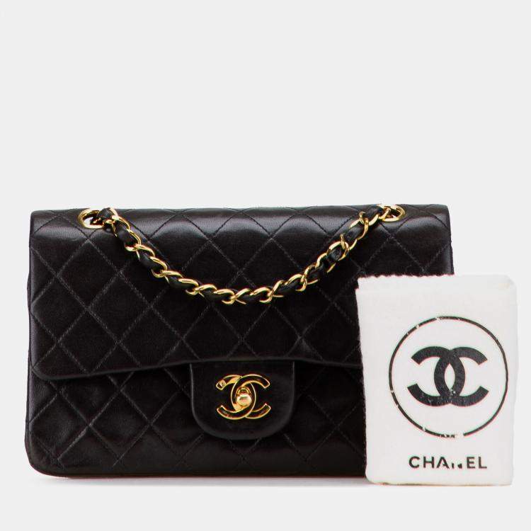 Pre Owned Chanel Black Small Classic Lambskin Double Flap