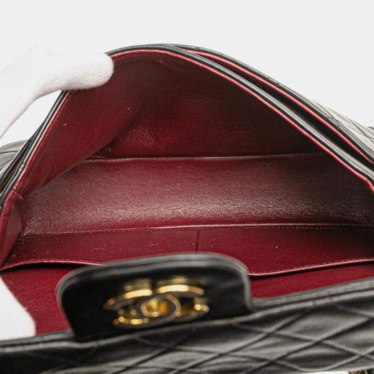 Pre Owned Chanel Black Small Classic Lambskin Double Flap