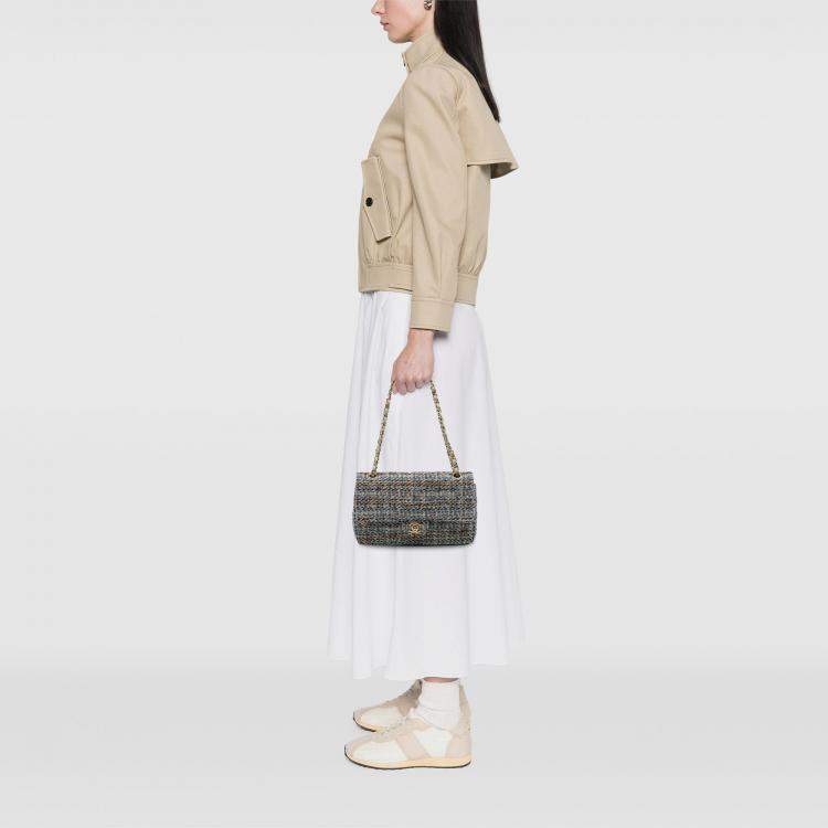Pre Owned Chanel Multicolor Medium Classic Multicolor Tweed Double Flap