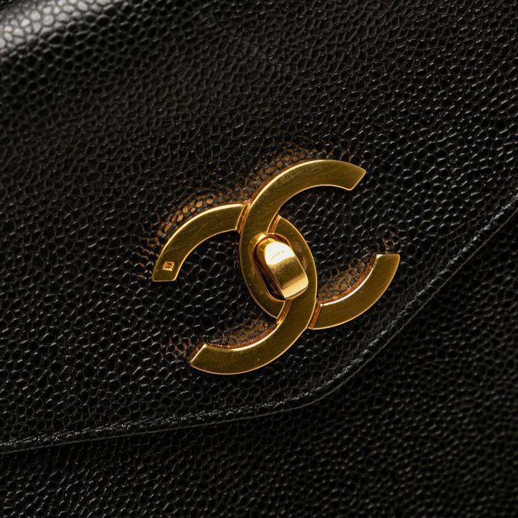 Pre Owned Chanel Black Caviar Front Pocket Chain Tote