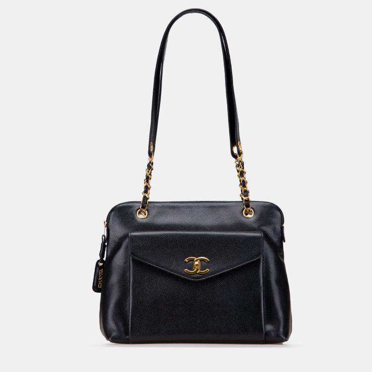 Pre Owned Chanel Black Caviar Front Pocket Chain Tote