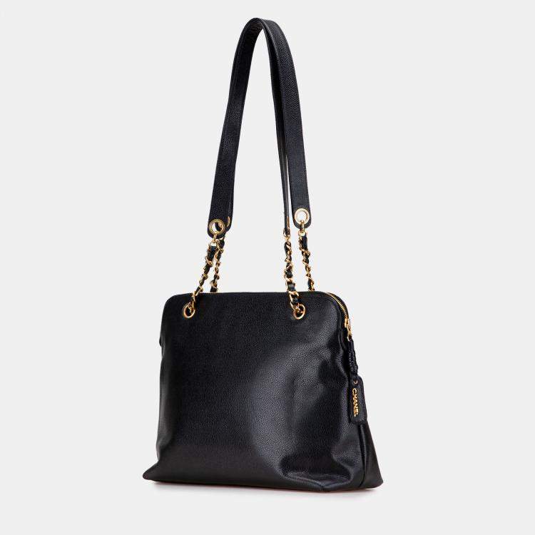 Pre Owned Chanel Black Caviar Front Pocket Chain Tote