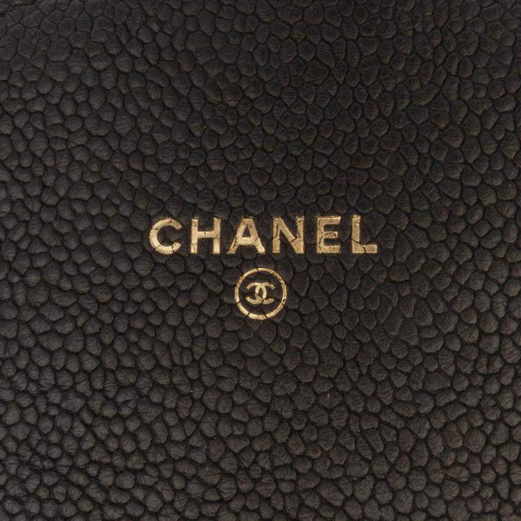 Pre Owned Chanel Black Paris-Cuba Square Quilted Caviar Thread Around Wallet On Chain